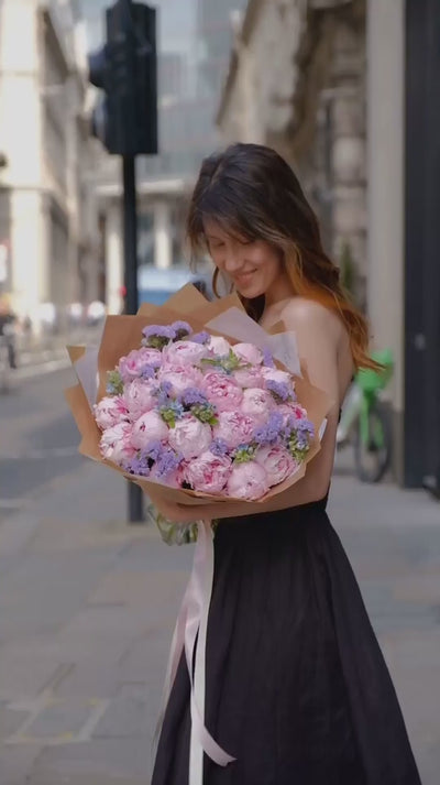 Sarah pink peony and soft lavender bouquet by Floetica London